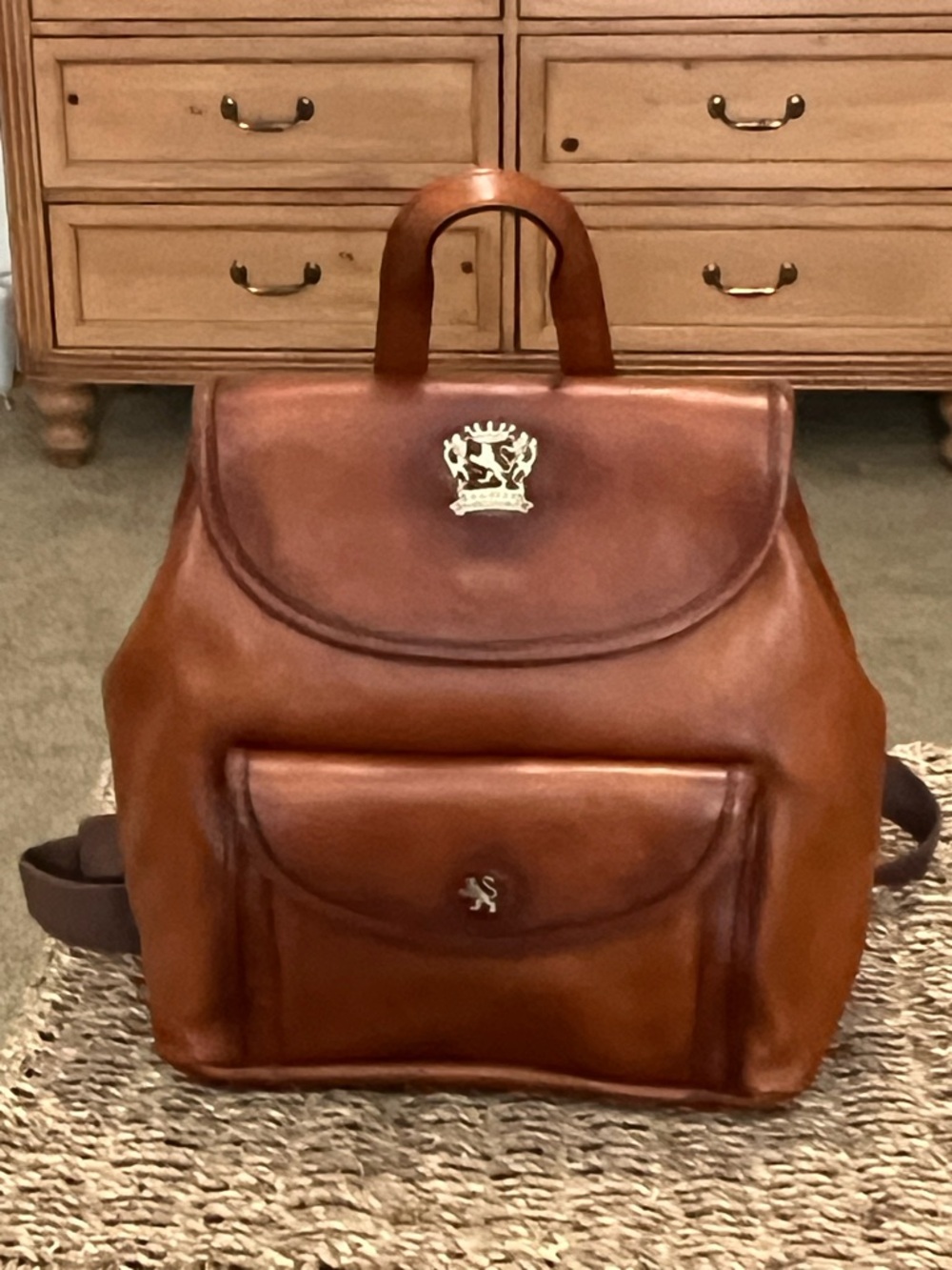 Pratesi Firenze original cognac brown women  brand new Backpack made in Italy